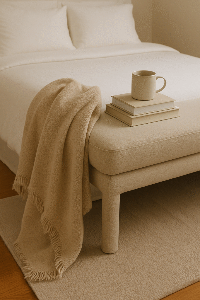 Bedside Bench with Throw and Book Stack