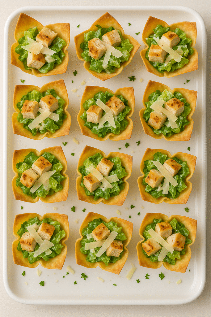 Chicken Caesar Salad Wonton Cups