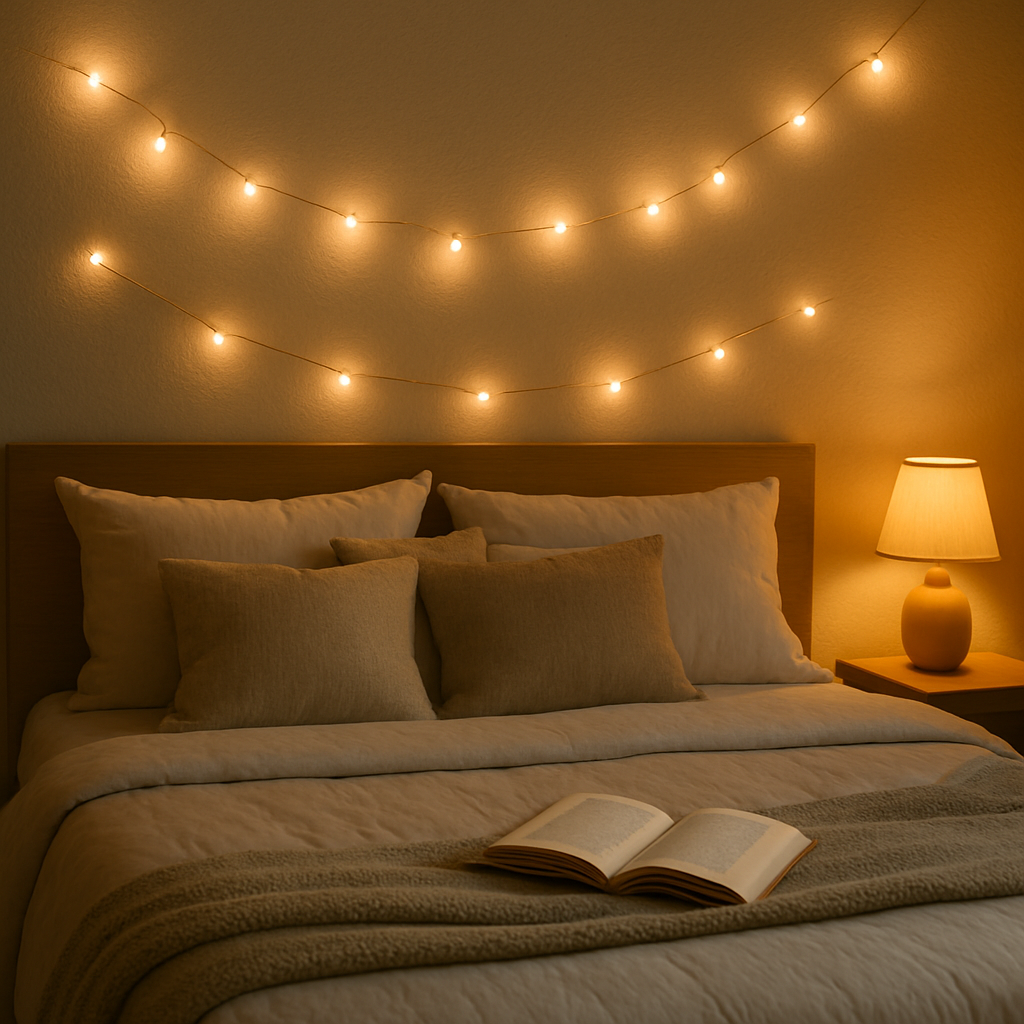 Fairy Lights Framed Above the Headboard