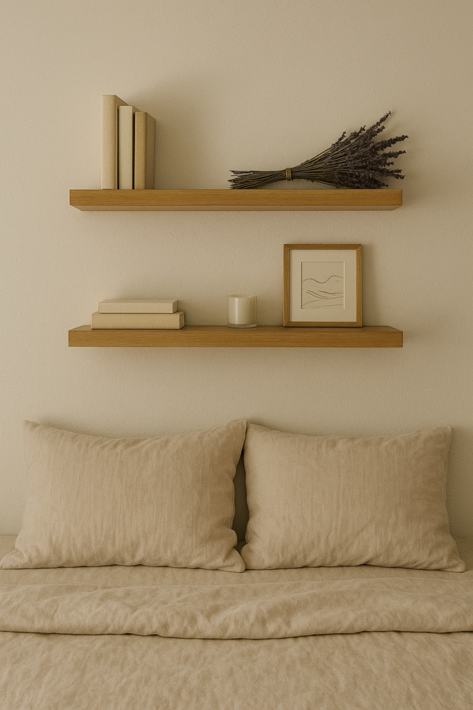 Floating Shelves Styled with Books and Candles