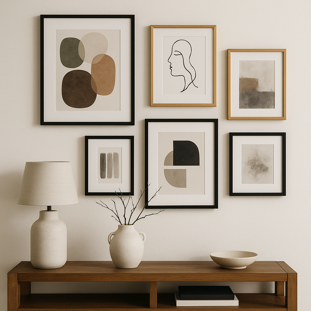 Frames Above a Console Table with Decor Styling