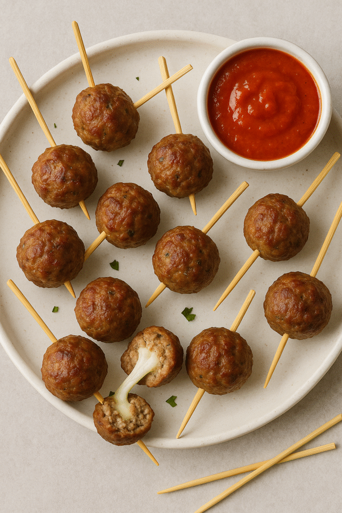 Mini Mozzarella Stuffed Meatballs