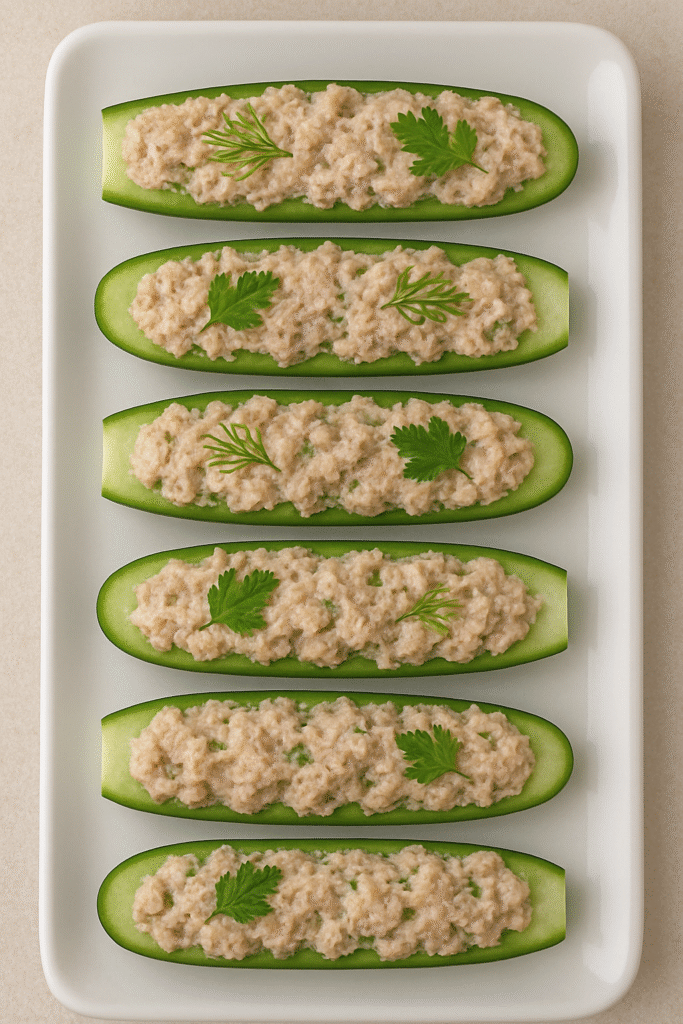 Mini Tuna Salad Cucumber Boats