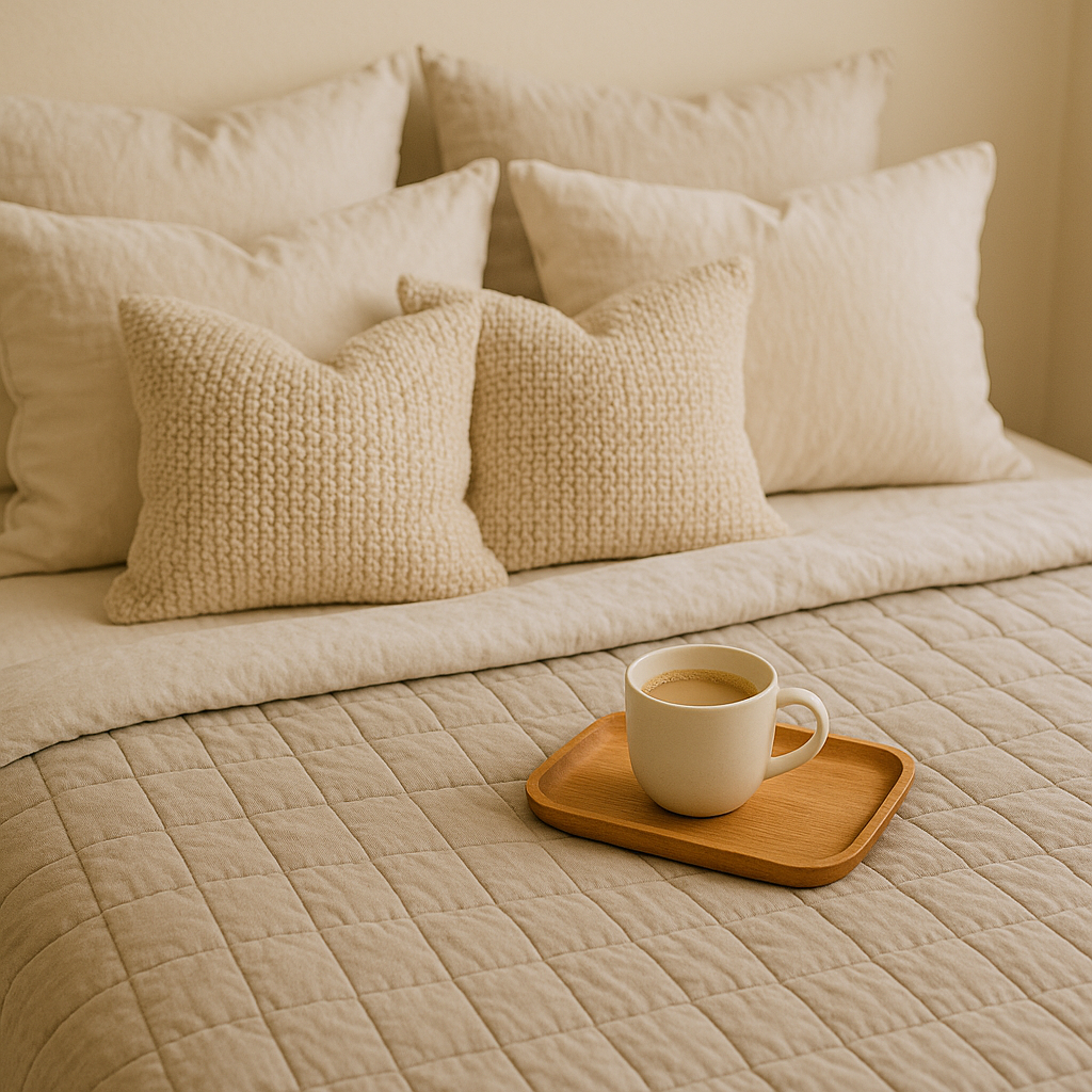 Textured Pillows & Neutral Quilts