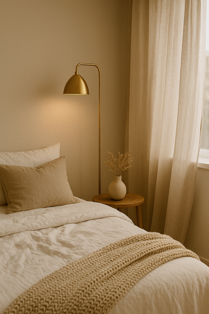 Warm Greige Walls Paired with Flowy Linen Drapes