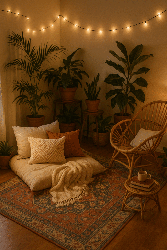 Boho Reading Nook with Textures & Pillows