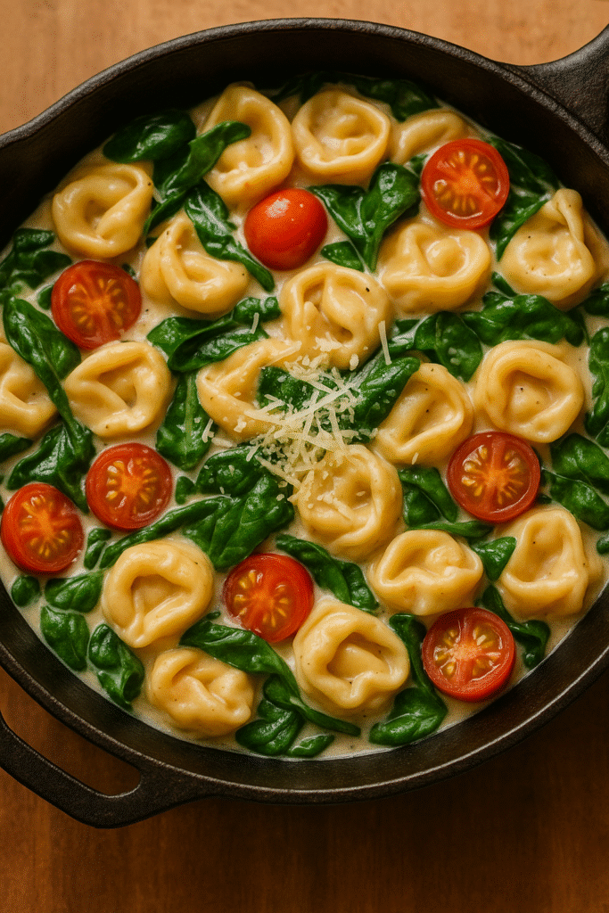 Creamy Spinach & Tomato Tortellini Skillet
