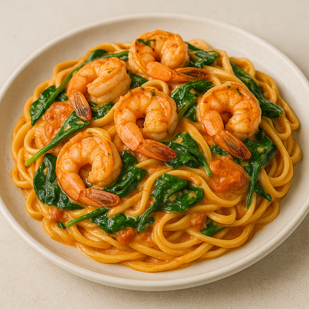 Creamy Tomato Spinach Shrimp Pasta in 30 Minutes