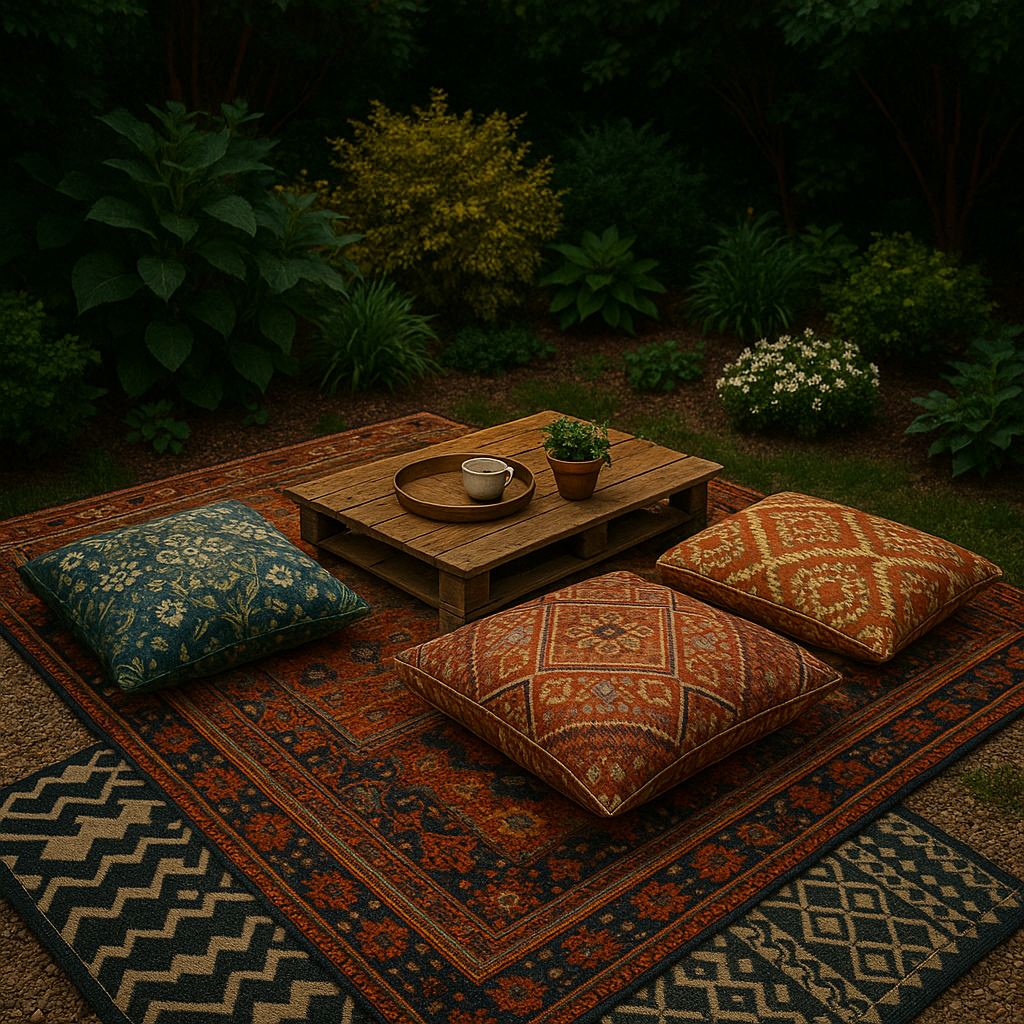 Layered Rugs & Floor Cushions Outdoors