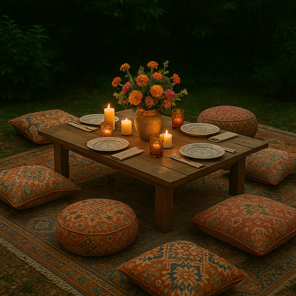 Low Wooden Tables with Floor Seating