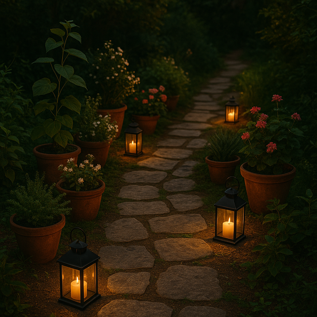 Stone Pathways with Plants & Lanterns