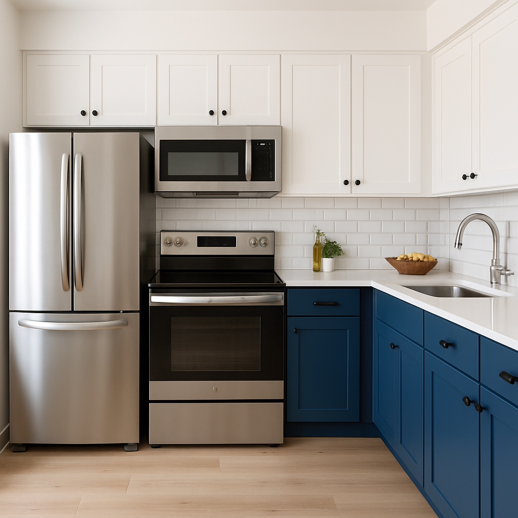 Two‑Tone Cabinets: White on Top, Blue on Bottom