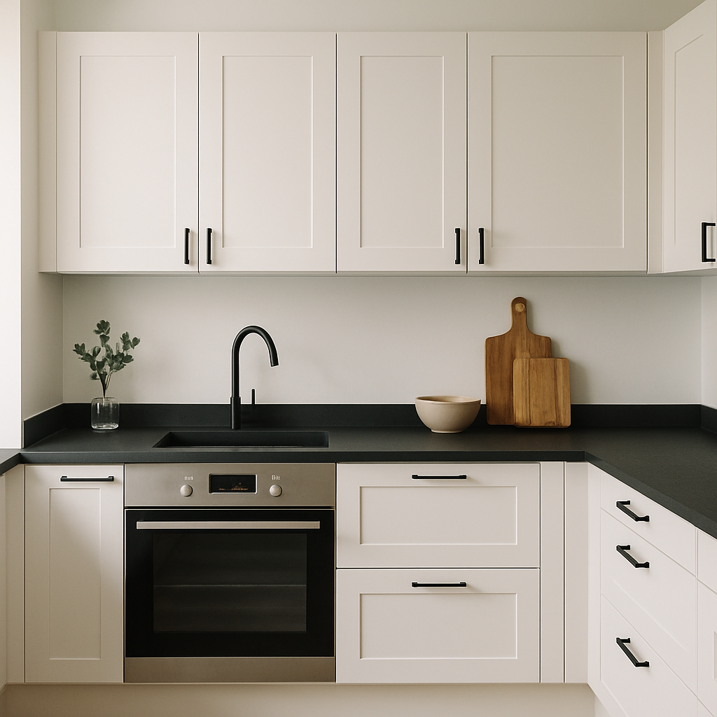 White Cabinets with Black Countertops