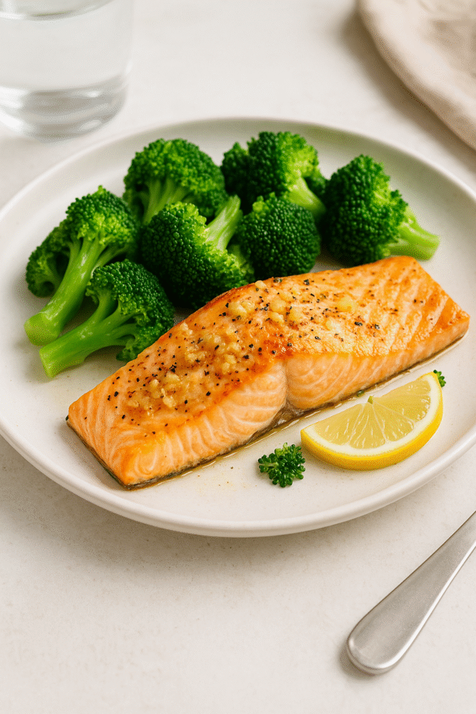 Baked Salmon with Garlic and Broccoli