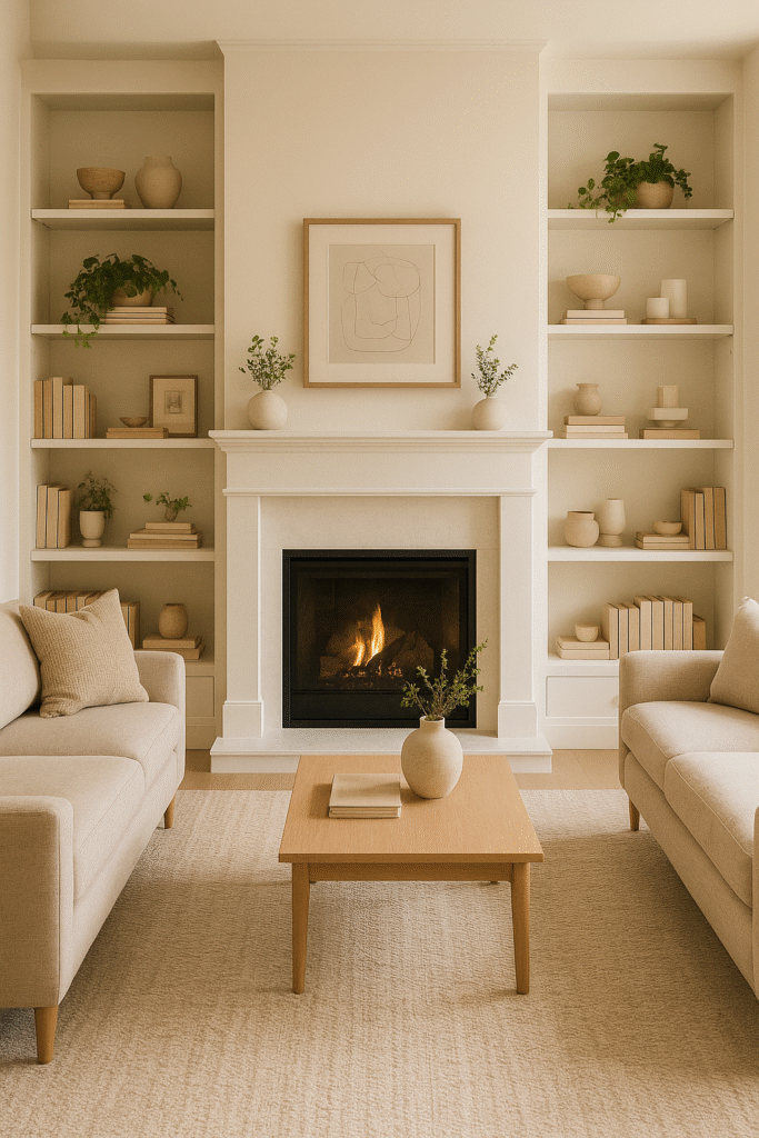 Built-In Shelving Around the Fireplace