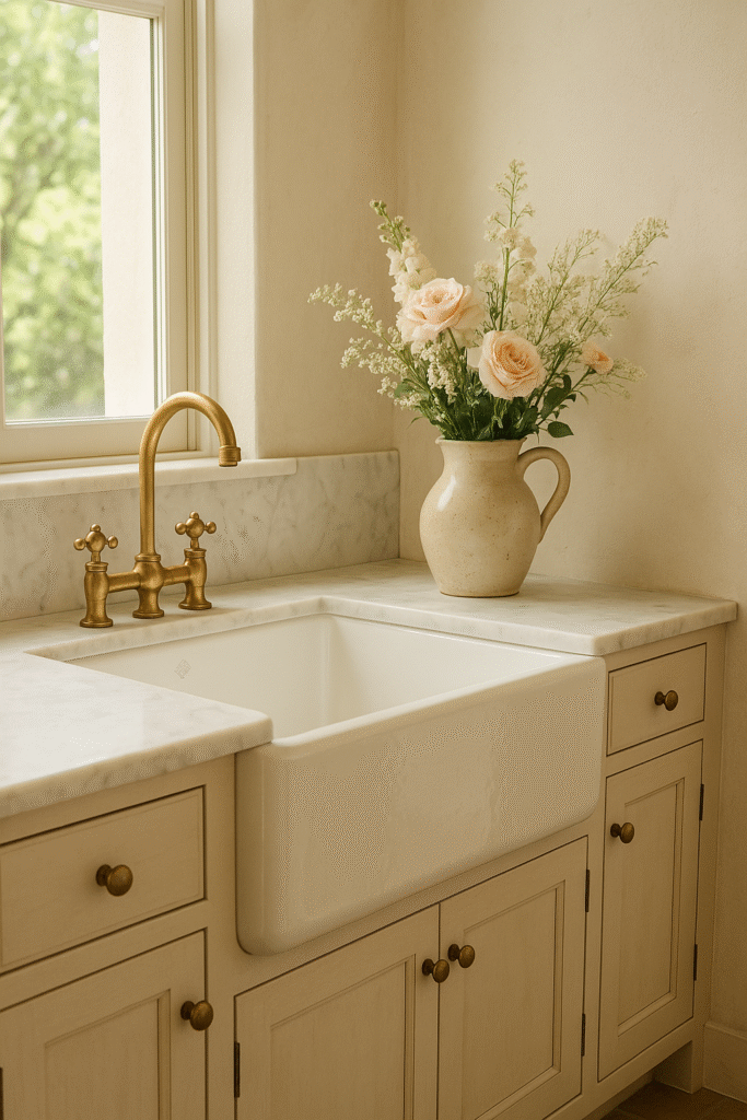 Classic Farmhouse Sink and Brass Fixtures
