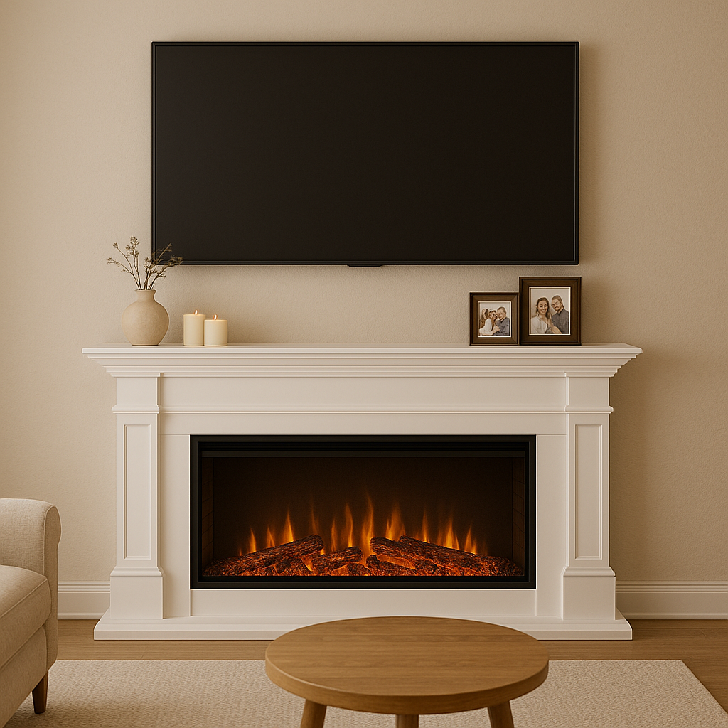 Classic Mantel with TV Above Fireplace