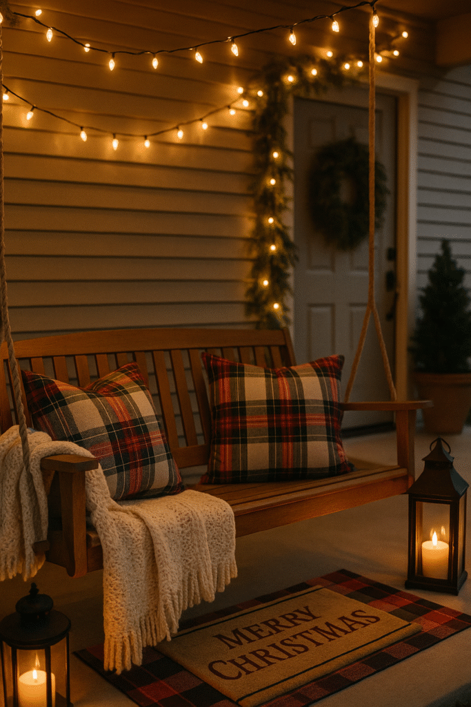 Cozy Porch Seating with Christmas Pillows