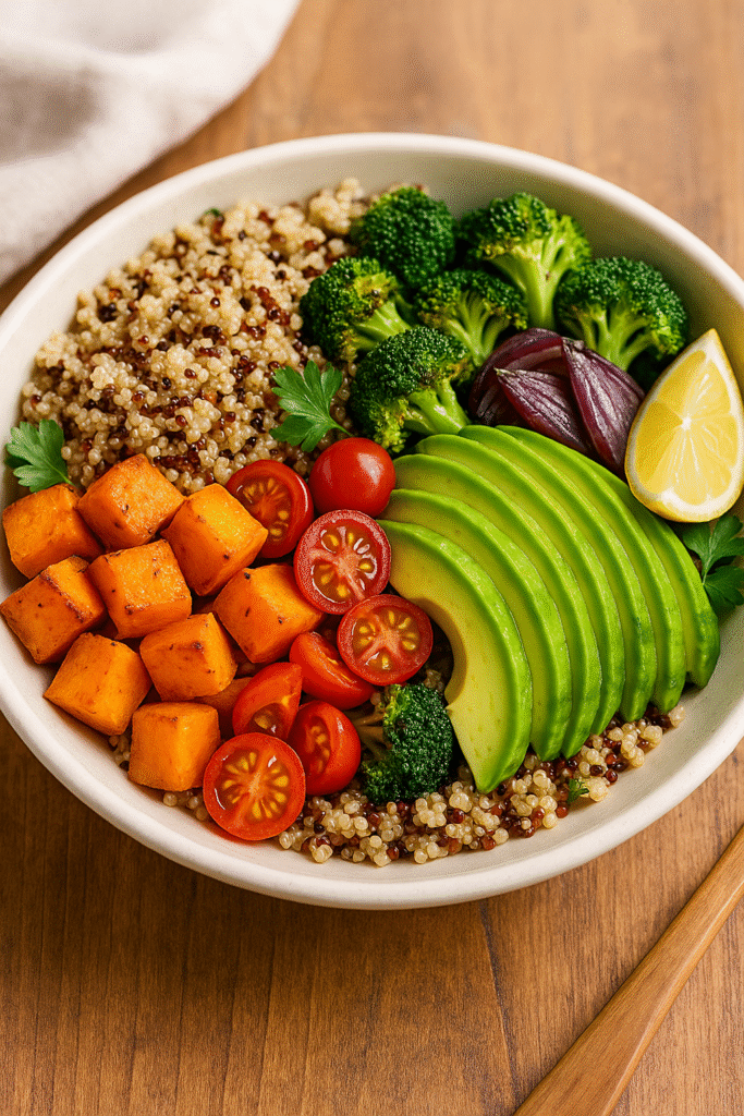 Quinoa Bowl with Roasted Veggies and Avocado