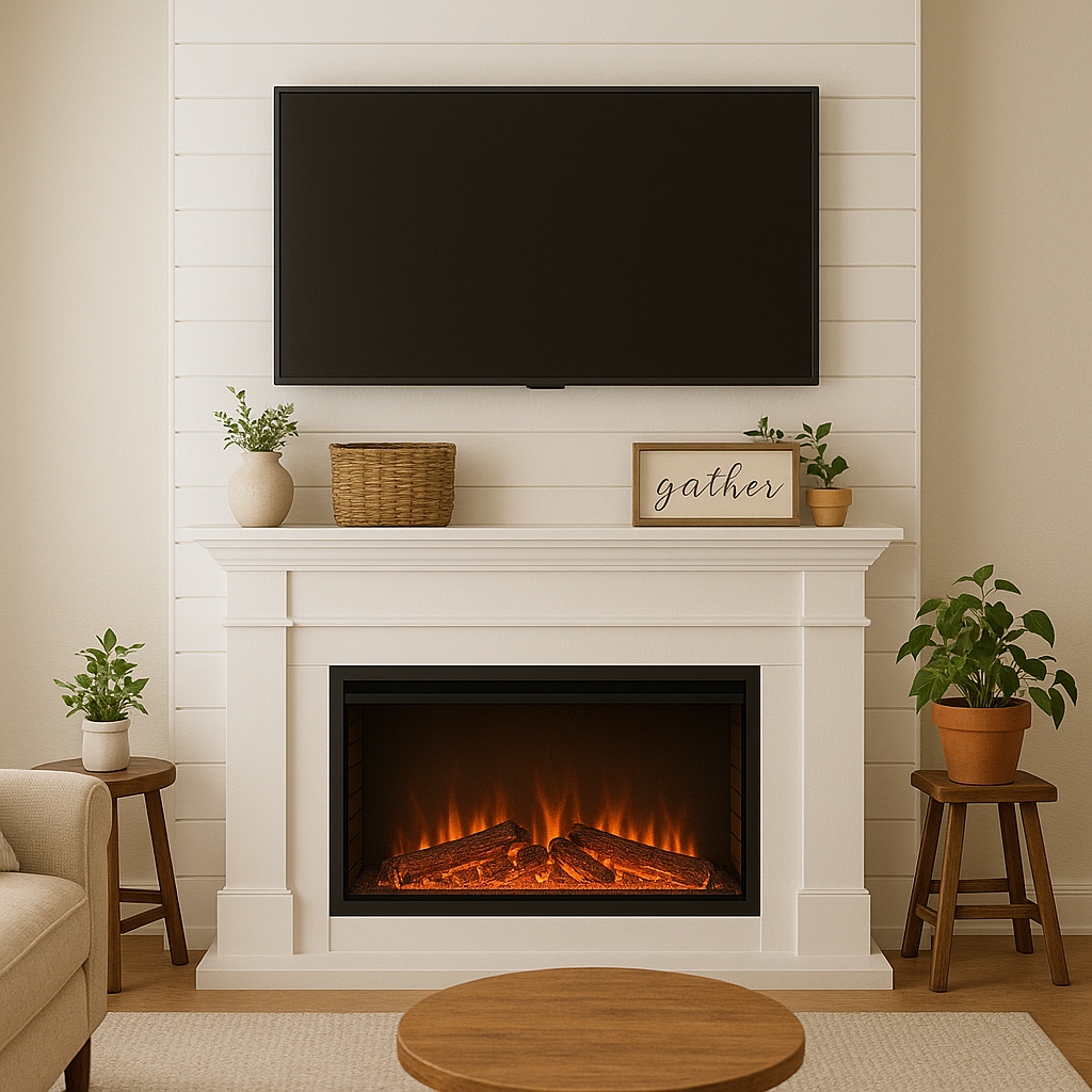 Shiplap Fireplace Wall with TV Above