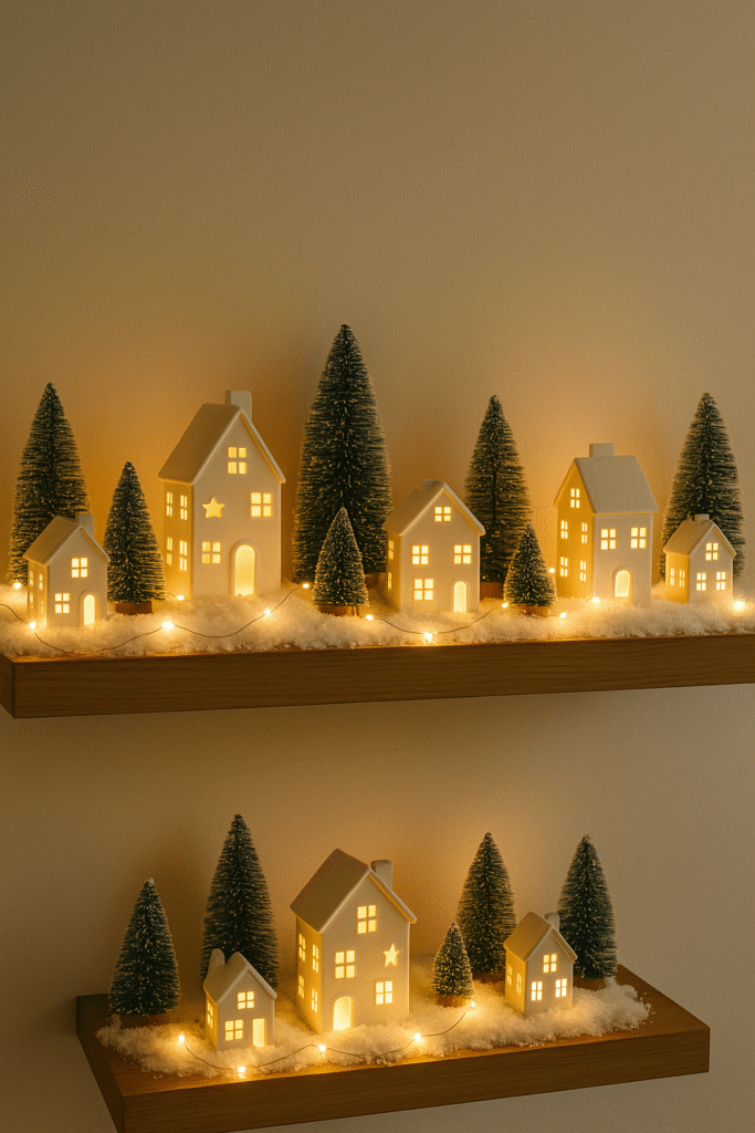 Floating Christmas Village on Shelves